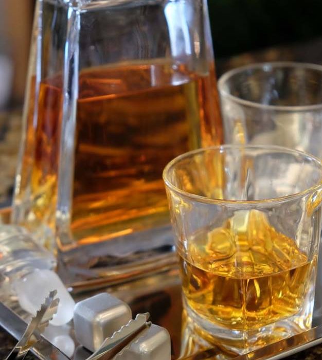 OPUL 10-Piece Whiskey Decanter Set of Crystal Whiskey Glasses, Whiskey Stones, Stainless Steel Tray and Tongs